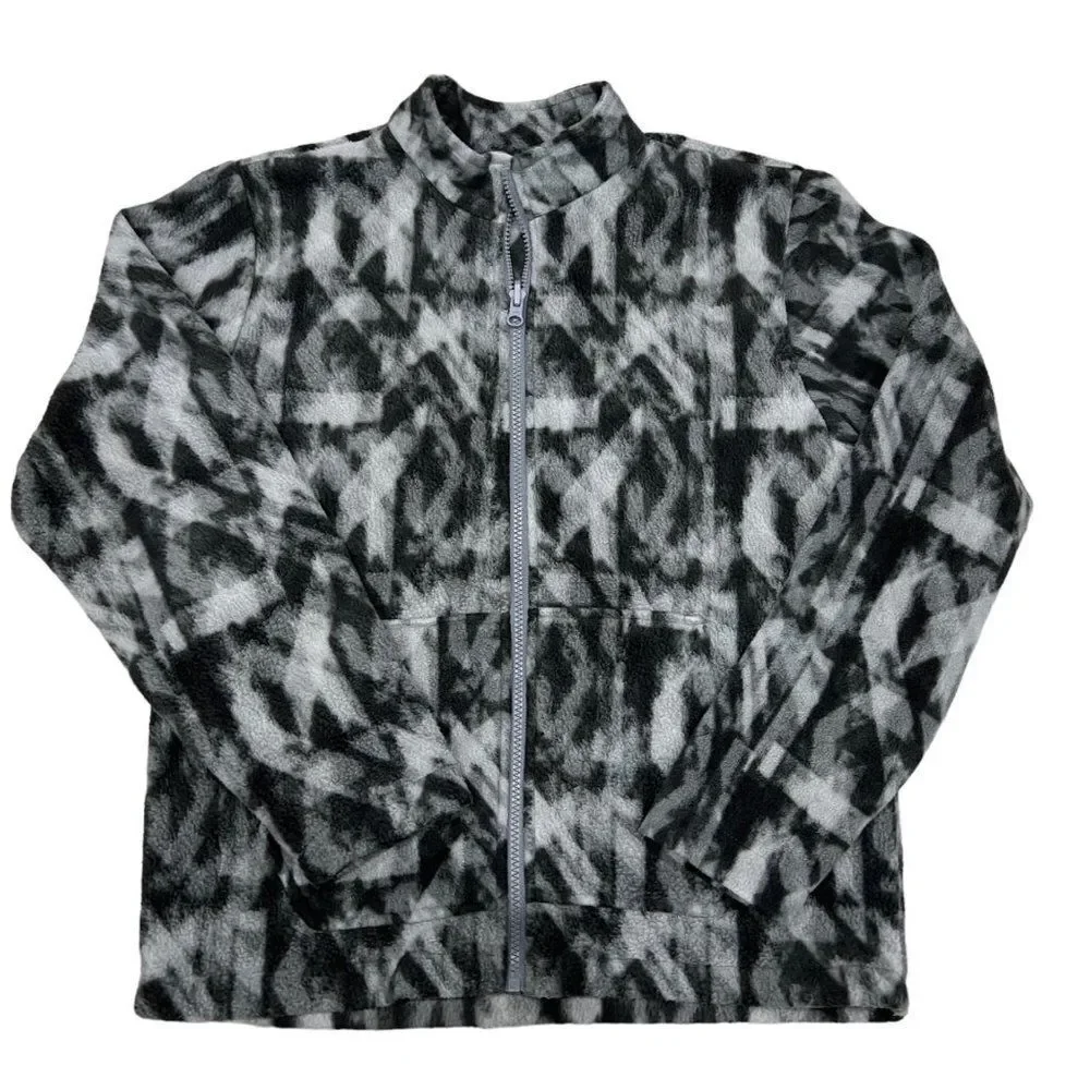 Eddie Bauer Boys Size L (14/16) Fleece Jacket Gray Black Pattern
